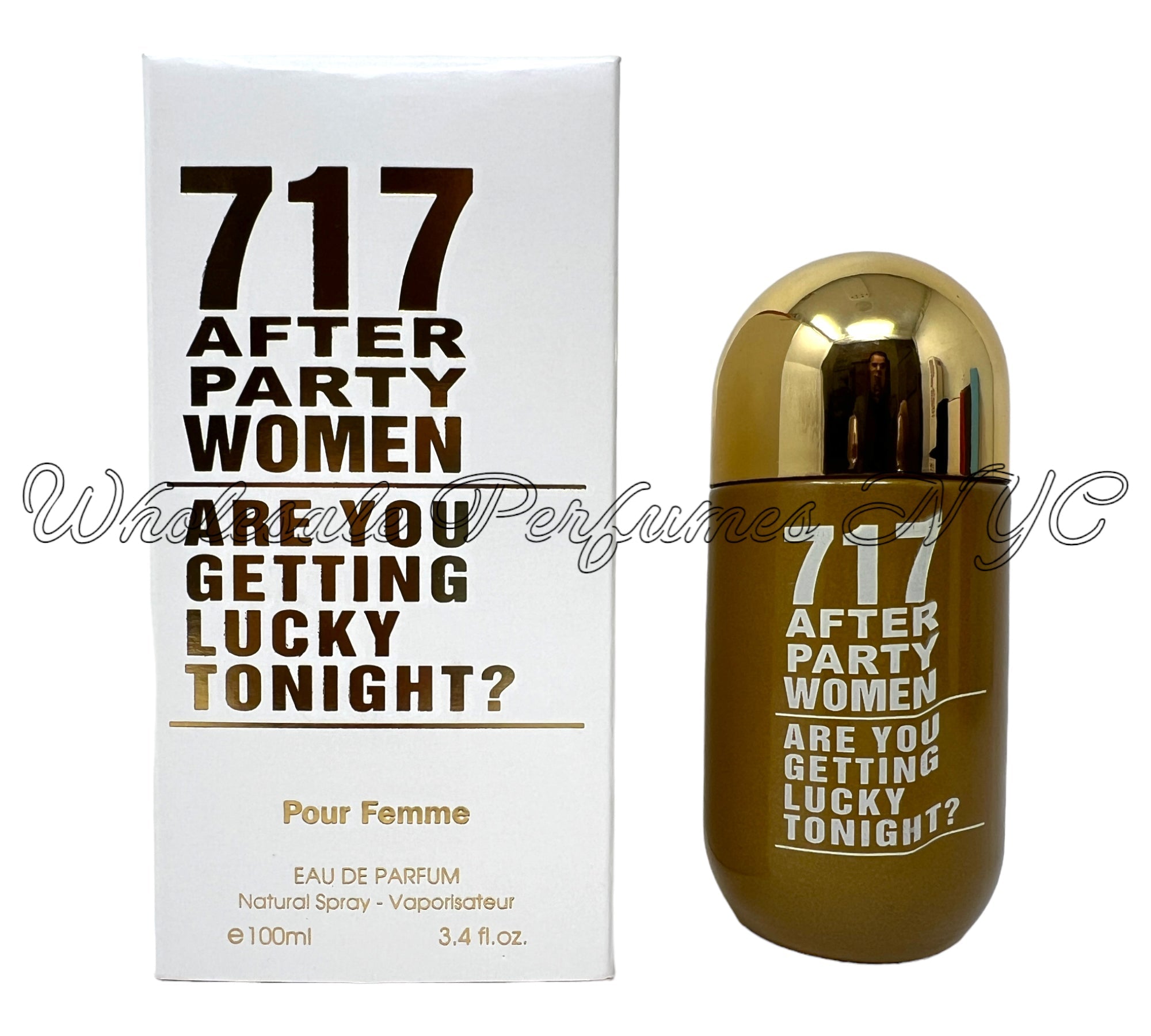 Elegant bottle of 717 After Party for Women Eau de Parfum, showcasing its luxurious design and 3.4oz size.