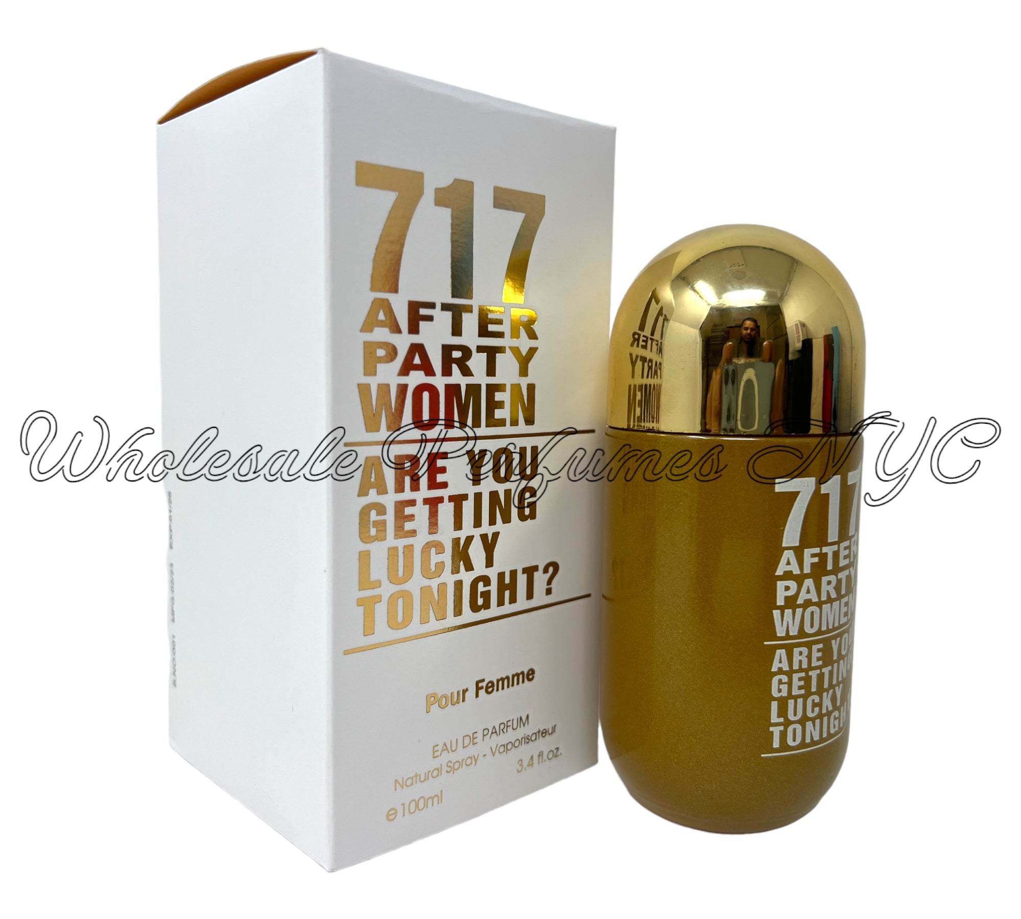 Elegant bottle of 717 After Party for Women Eau de Parfum, showcasing its luxurious design and 3.4oz size.