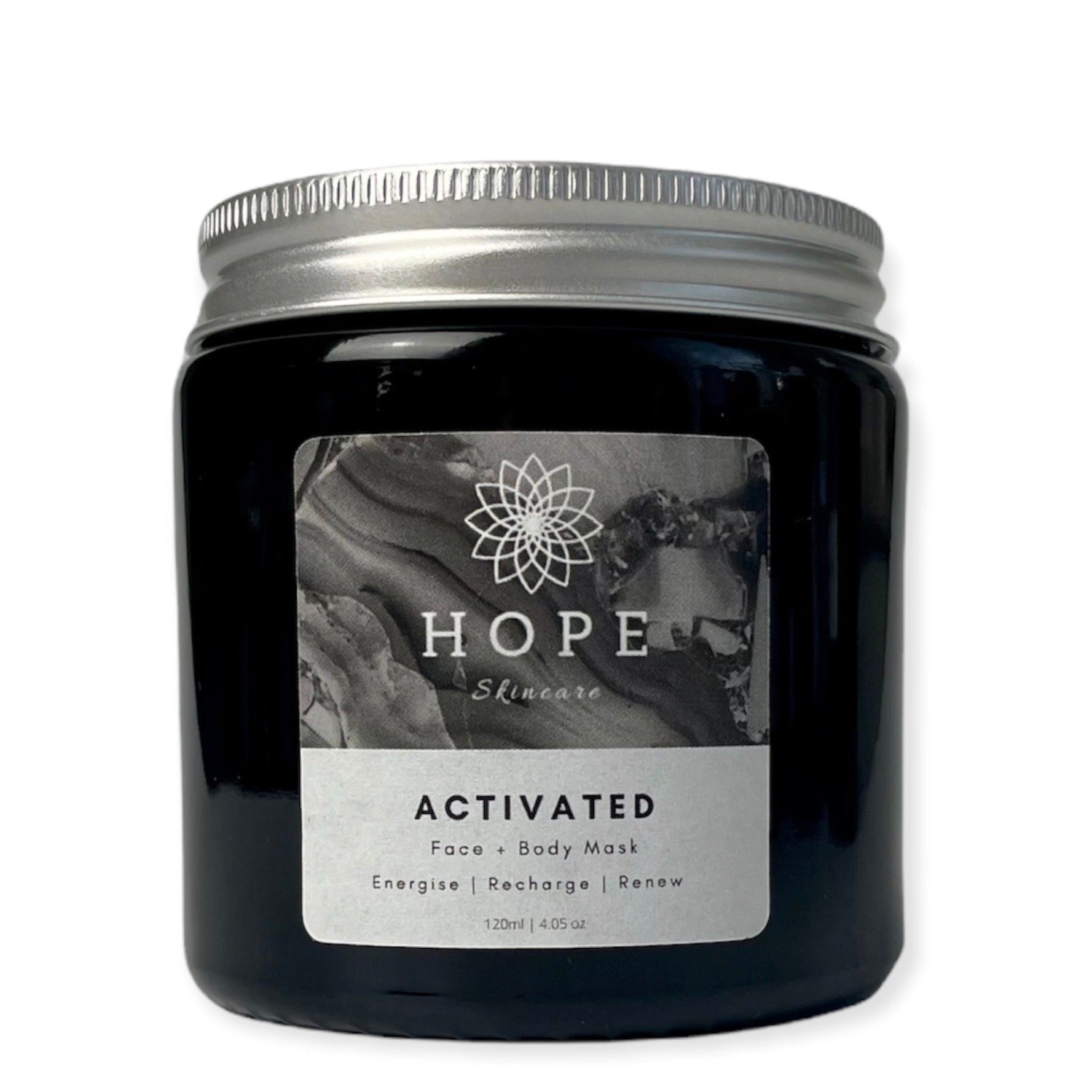 Activated Cleansing Mask featuring activated charcoal and bentonite clay in a sleek jar, designed for deep cleansing and skin rejuvenation.