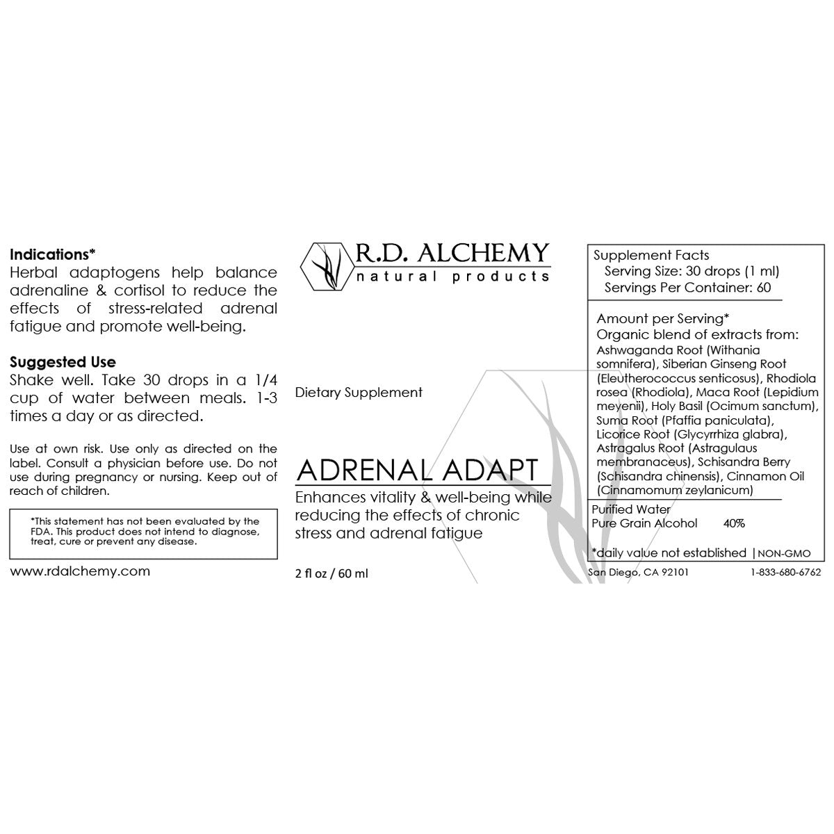 A bottle of Adrenal Adapt Extract, a herbal supplement for stress relief and energy enhancement, featuring a sleek design and clear labeling.