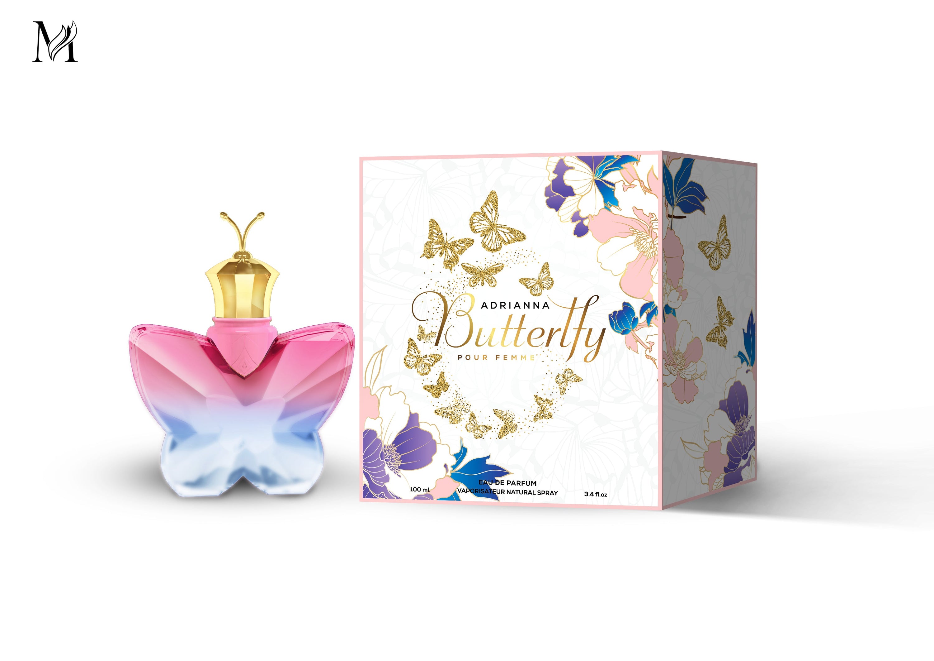 Adrianna Butterfly for Women Eau de Parfum Spray in an elegant bottle, showcasing its floral and fruity essence.