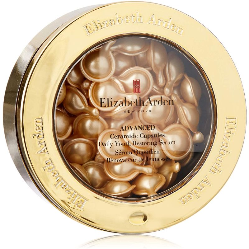 Elizabeth Arden Advanced Ceramide Capsules Daily Youth Restoring Serum in a sleek, elegant packaging with 45 capsules for youthful skin.