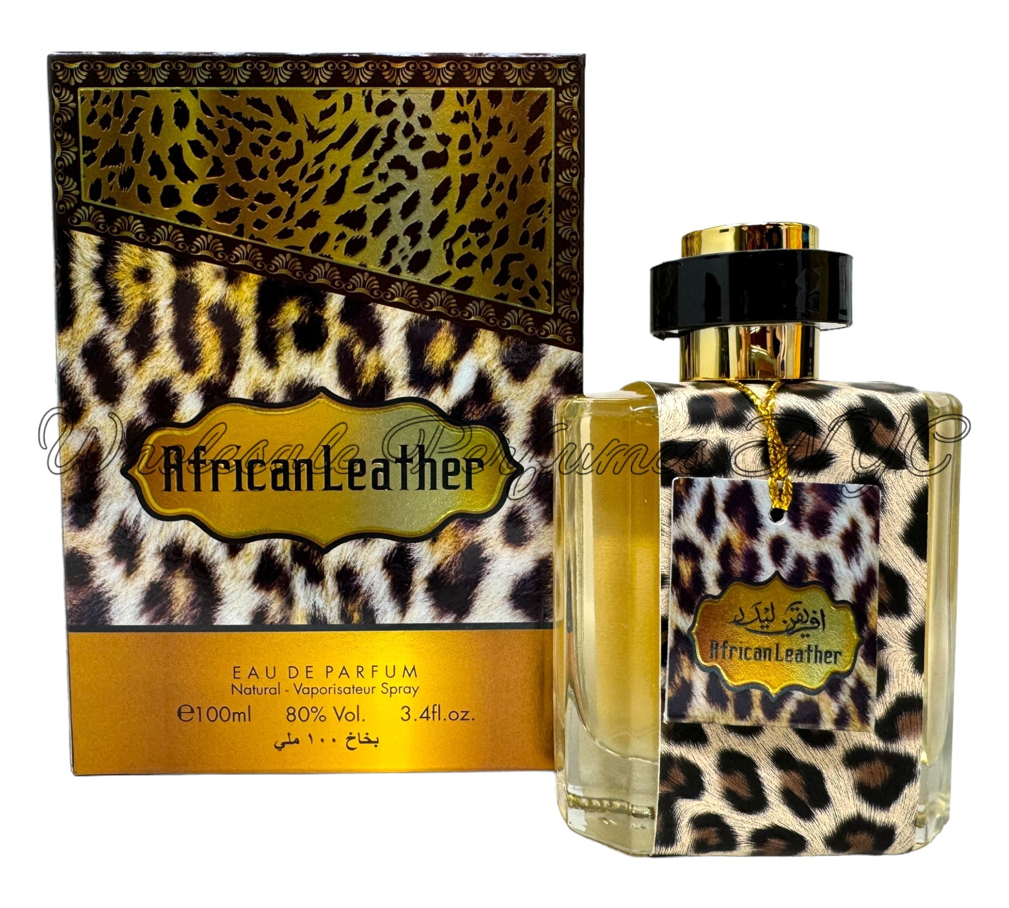 A sleek bottle of African Leather for Men Eau de Parfum from Al Sheikh Collection, showcasing its elegant design and rich fragrance.