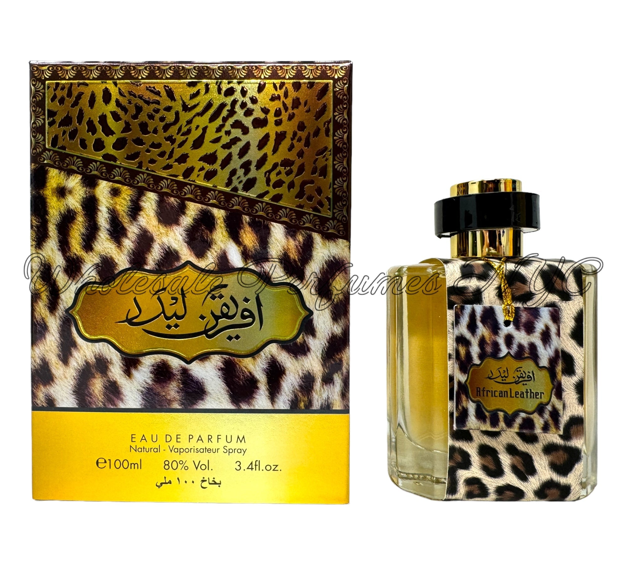 A sleek bottle of African Leather for Men Eau de Parfum from Al Sheikh Collection, showcasing its elegant design and rich fragrance.