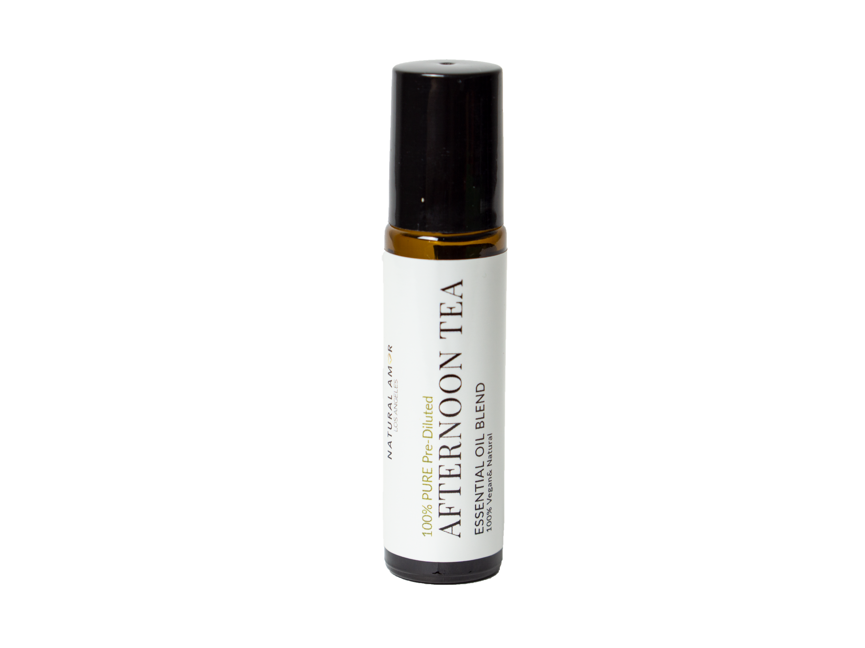 Afternoon Tea Roll On Essential Oil Blend in a 10 mL bottle with a stainless steel rollerball, showcasing its calming and balancing properties.