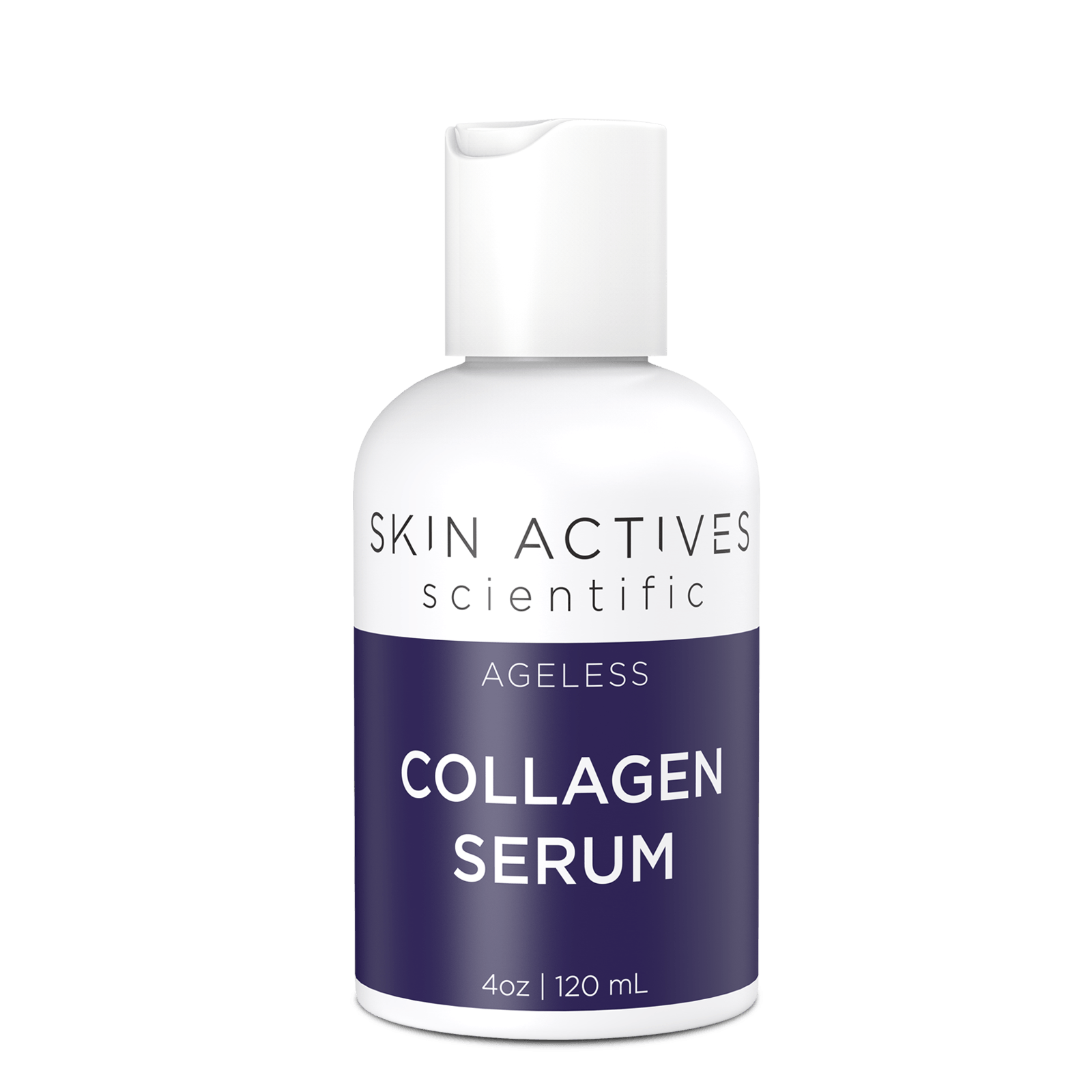 Ageless Collagen Serum in an airless pump bottle, showcasing its elegant design and clear serum texture.