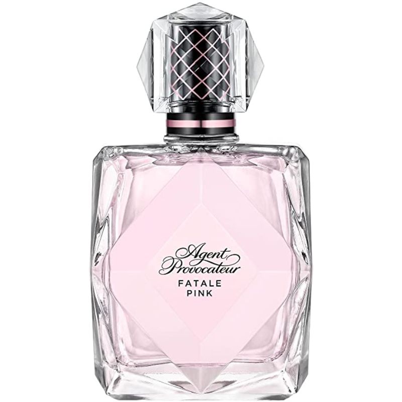 Agent Provocateur Fatale Pink Eau de Parfum bottle with floral design, showcasing its elegant and seductive essence.