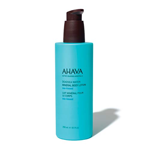 Ahava Deadsea Water Mineral Sea-Kissed Body Lotion bottle with a sleek design, showcasing its moisturizing properties and Dead Sea mineral ingredients.