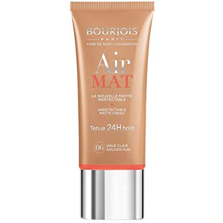 Bourjois Air Mat Foundation in 06 Golden Sun, showcasing its sleek packaging and rich golden shade.