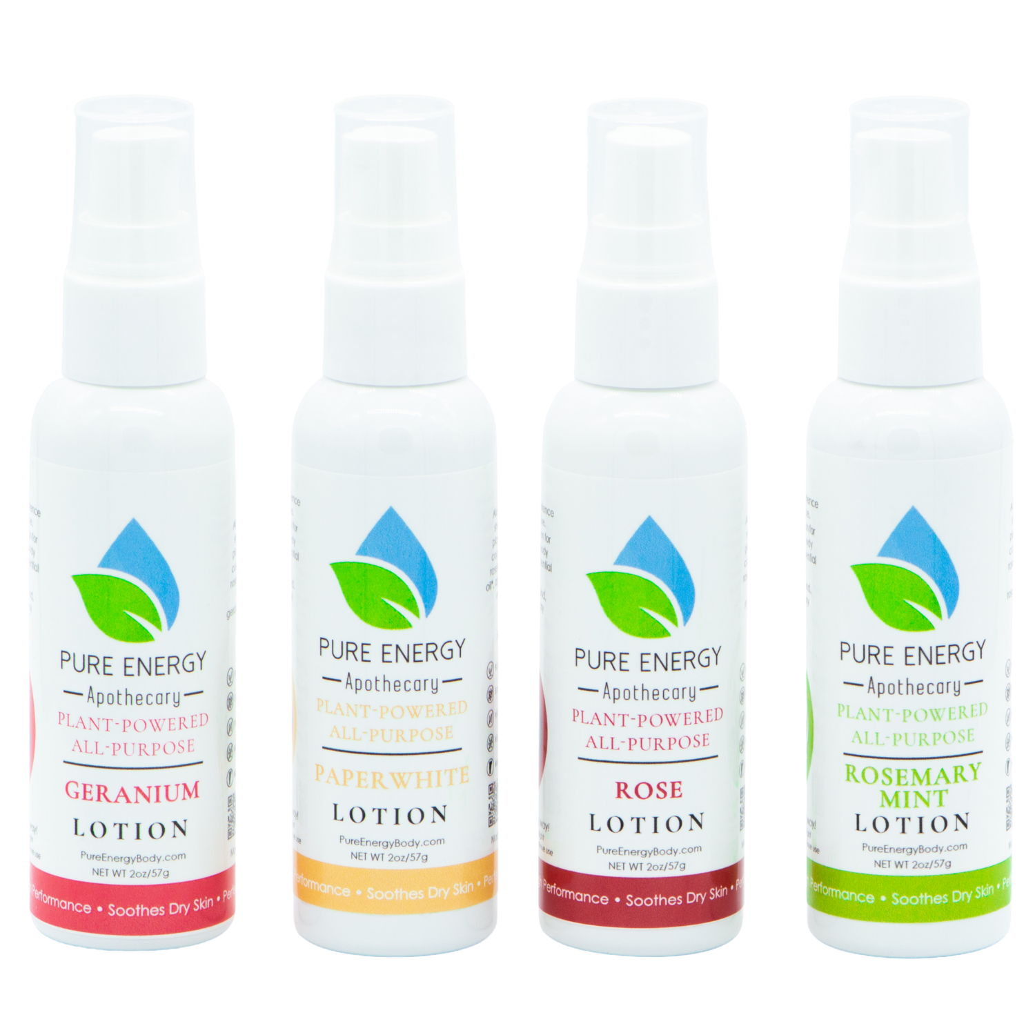 All Purpose Moisturizing Lotion Travel Garden Gift Set featuring four 2oz bottles in Rosemary Mint, Paperwhite, Rose, and Geranium scents.