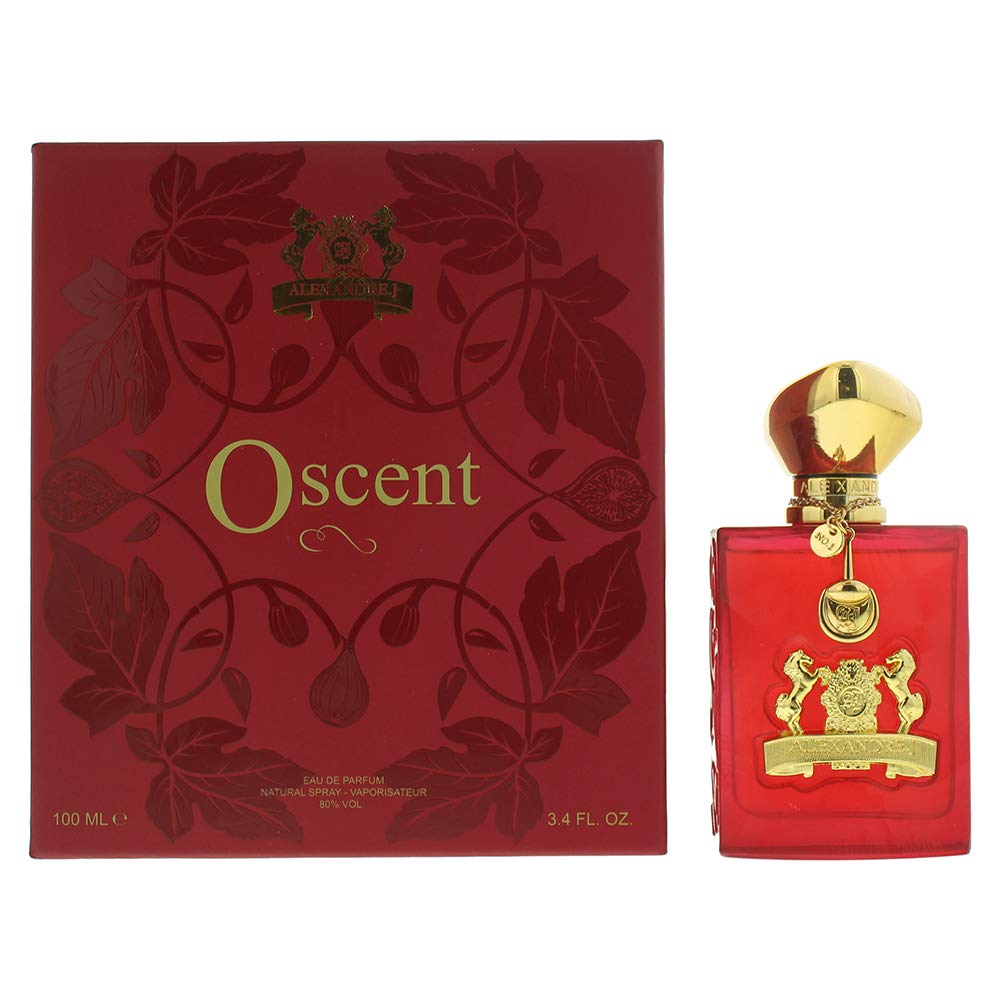 A luxurious bottle of Alexandre.J Oscent Rouge Eau de Parfum, showcasing its elegant design and rich red color.