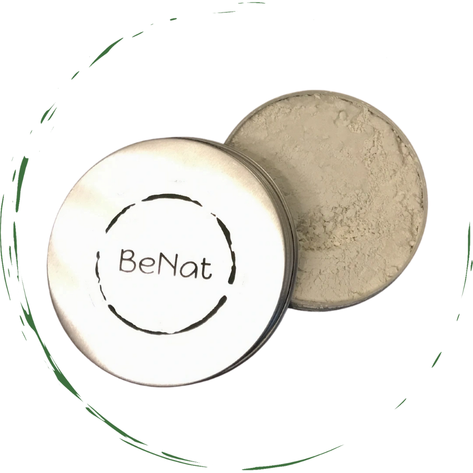 All-Natural Tooth Powder in a reusable metal tin, showcasing eco-friendly packaging and natural ingredients.