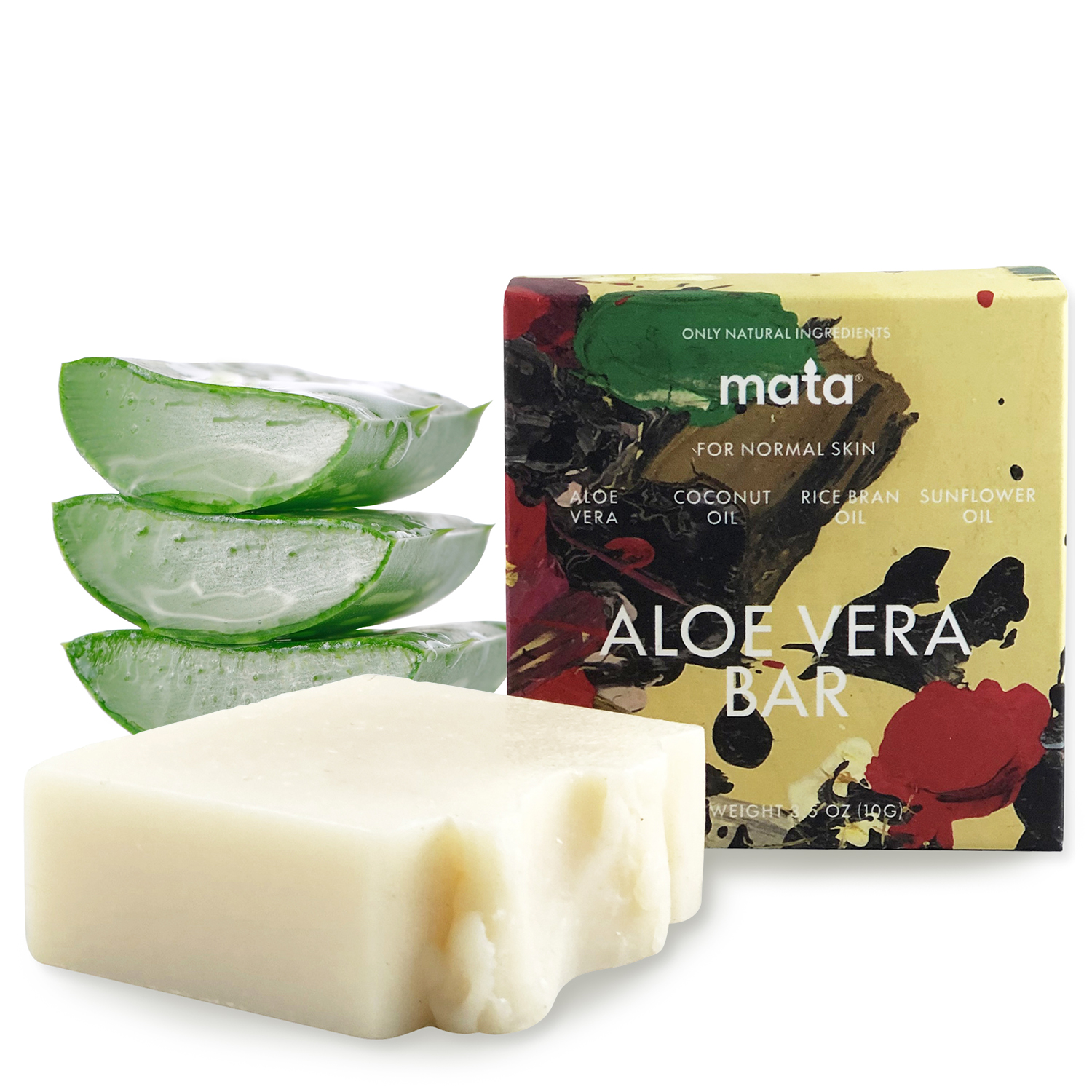 Aloe Vera Soap bar with natural ingredients, showcasing its vibrant packaging and artistic design.