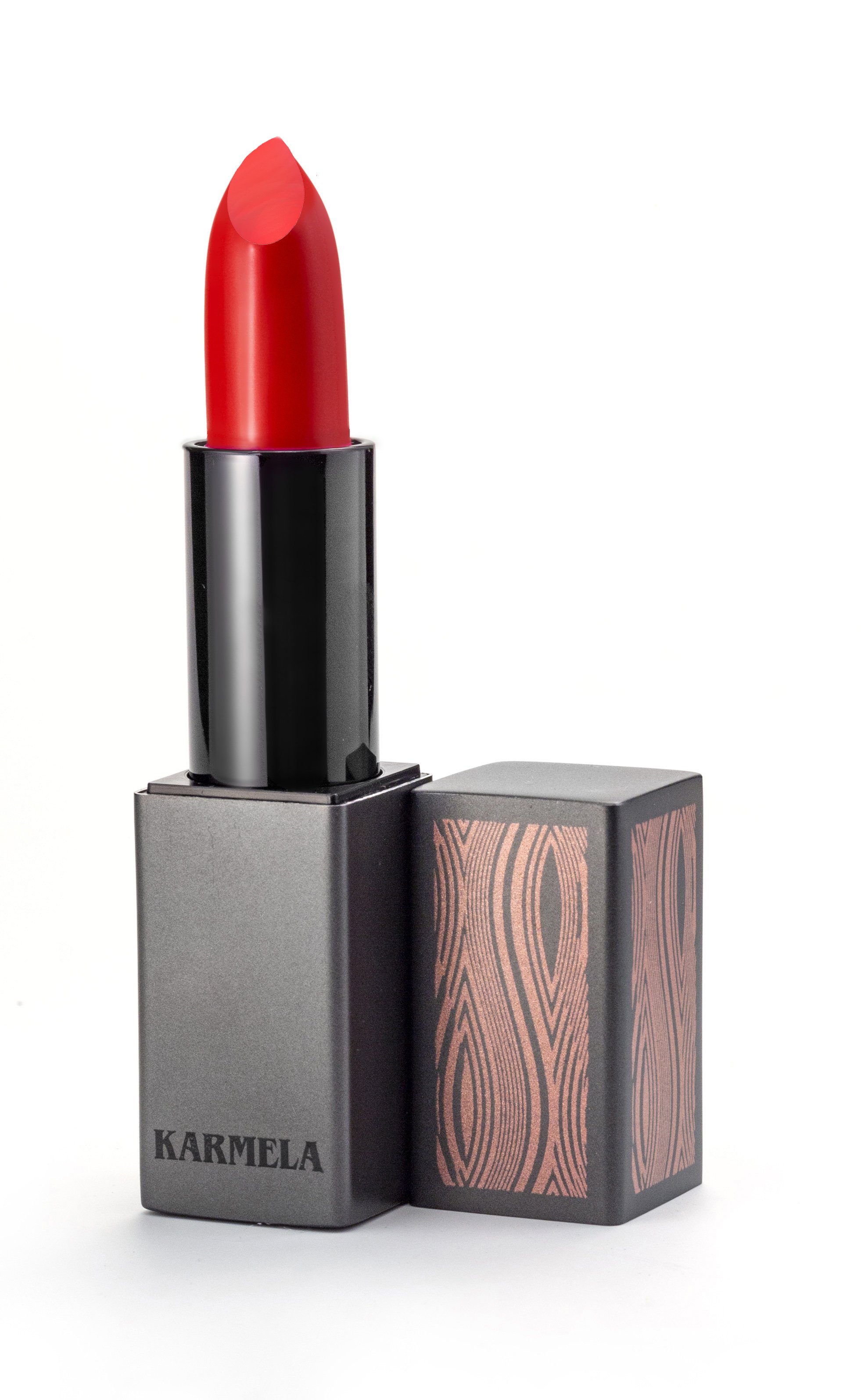 Allure Silk-Matte Lipstick in Strawberry Red, showcasing its luxurious packaging and vibrant color.