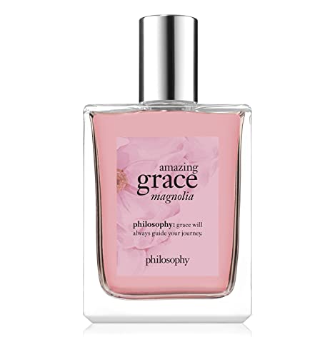 A bottle of Philosophy Amazing Grace Magnolia Eau de Toilette with a floral design, showcasing its elegant and sophisticated appearance.