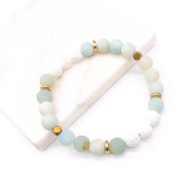 Amazonite Stone White Lava Stone Bracelet featuring vibrant Amazonite beads and porous white lava stones, ideal for essential oil diffusion.