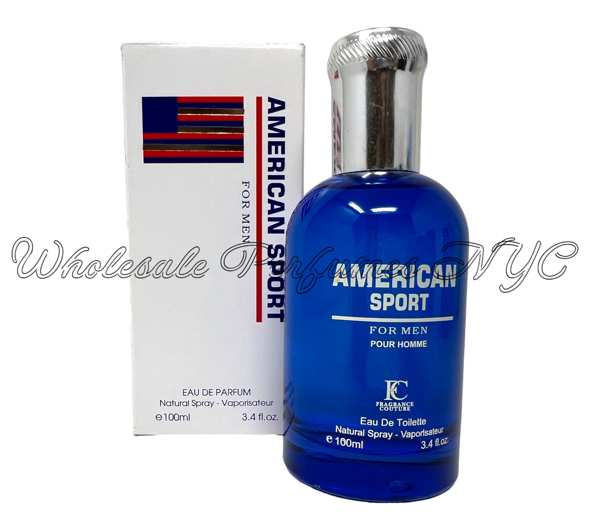 Bottle of American Sport for Men Eau de Toilette, 3.4oz, showcasing its sporty design and refreshing essence.