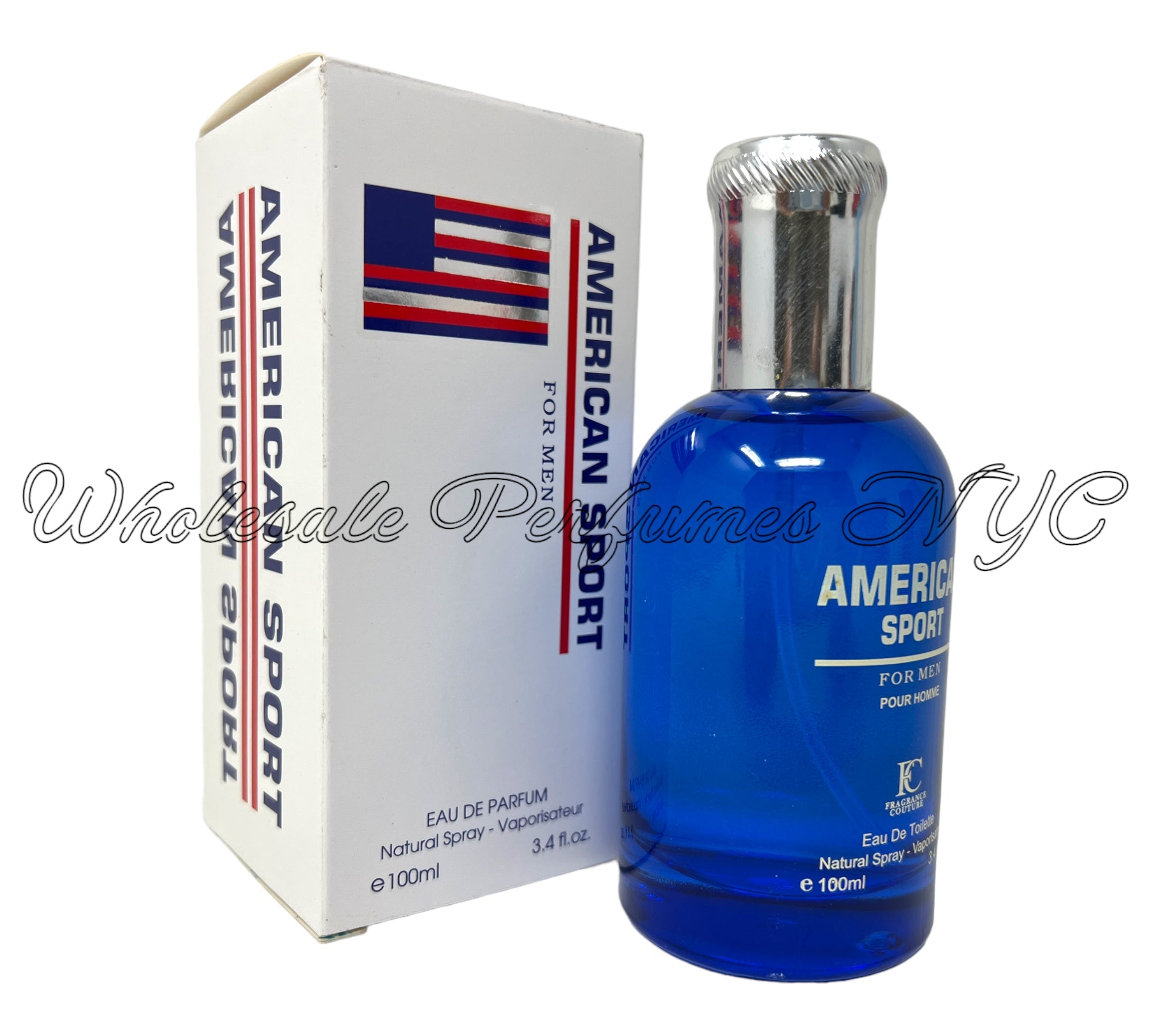 Bottle of American Sport for Men Eau de Toilette, 3.4oz, showcasing its sporty design and refreshing essence.