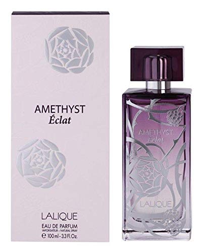 Lalique Amethyst Eclat Eau de Parfum in an elegant amethyst bottle, showcasing its luxurious design.