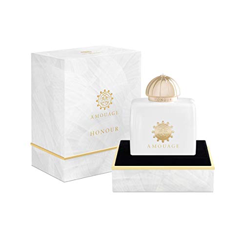 A luxurious bottle of Amouage Honour Eau de Parfum showcasing its elegant design and rich fragrance.