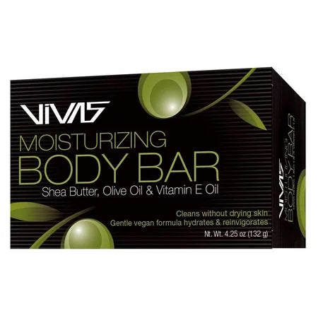 AMPRO VIVAS Moisturizing Body Bar Soap with natural ingredients like Shea Butter and Coconut Oil, designed for soft and fragrant skin.