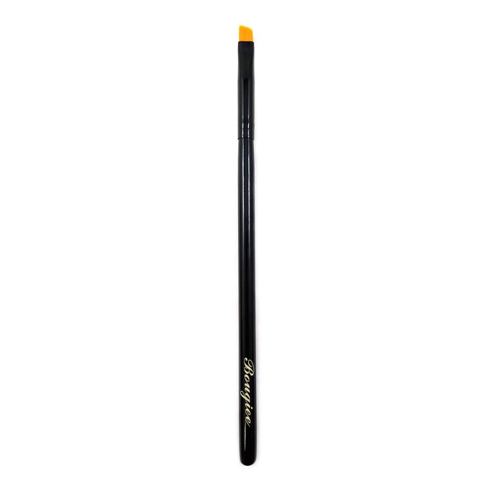 Angle Eyeliner Brush BK11 with slanted tip and polished black ferrule, featuring a high gloss birch wood handle.