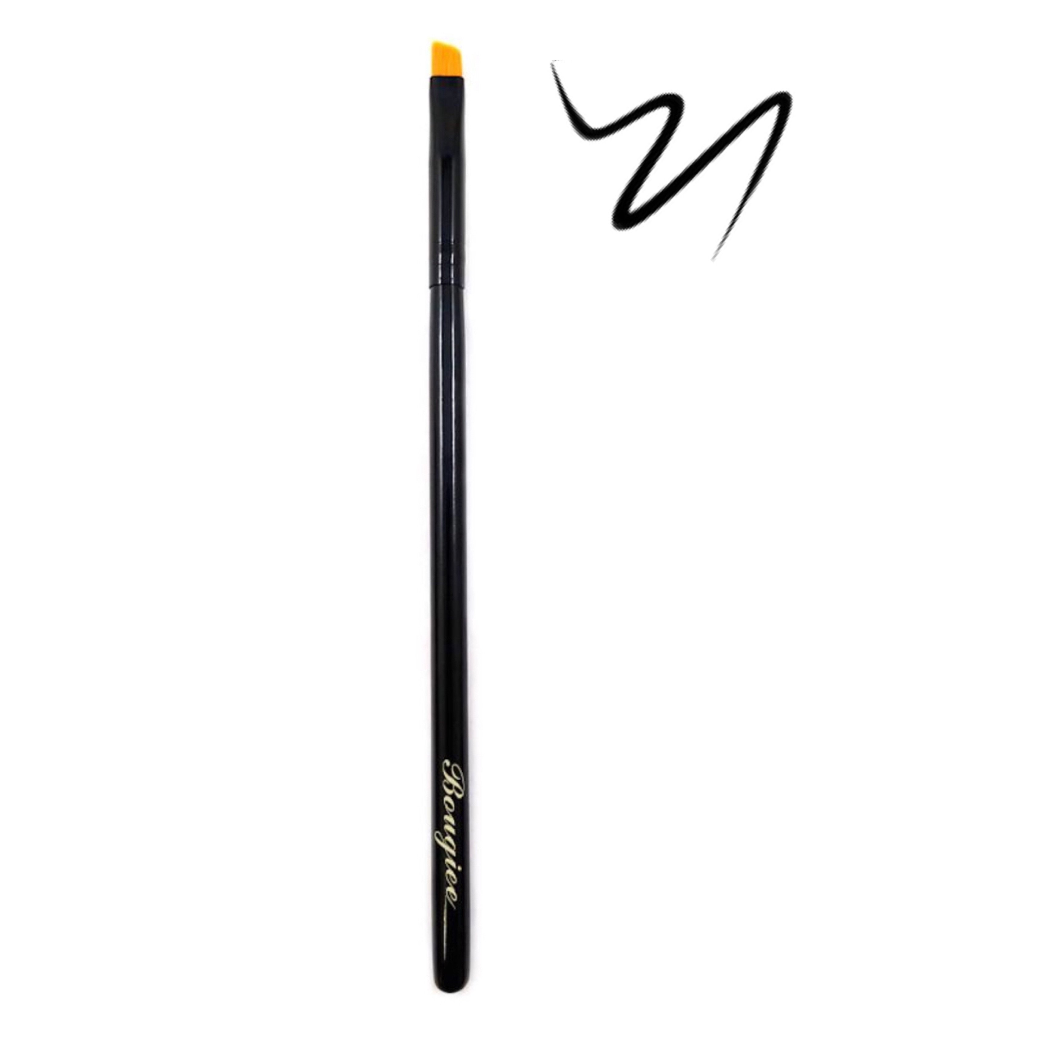 Angle Eyeliner Brush BK11 with slanted tip and polished black ferrule, featuring a high gloss birch wood handle.