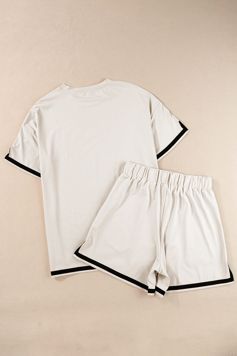 Apricot Contrast Trim Tee and Shorts Set featuring stylish design and comfortable fit, perfect for summer outings.