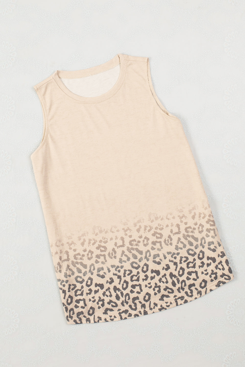 Apricot Gradient Leopard Print Tank Top displayed on a mannequin, showcasing its unique design and casual style.