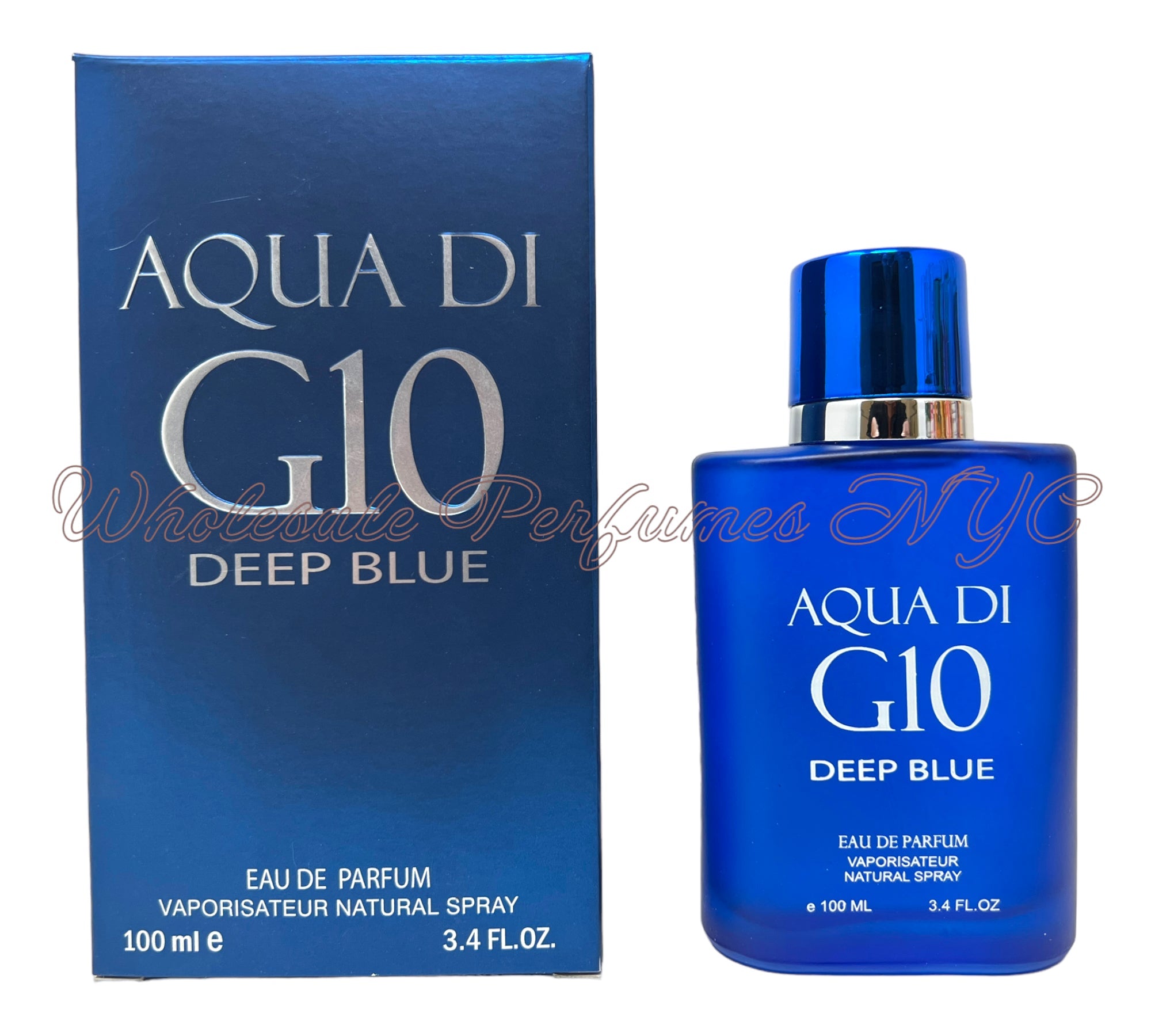 Aqua G10 Deep Blue for Men 3.4oz Eau de Parfum Spray in an elegant box, showcasing its refreshing scent for modern men.