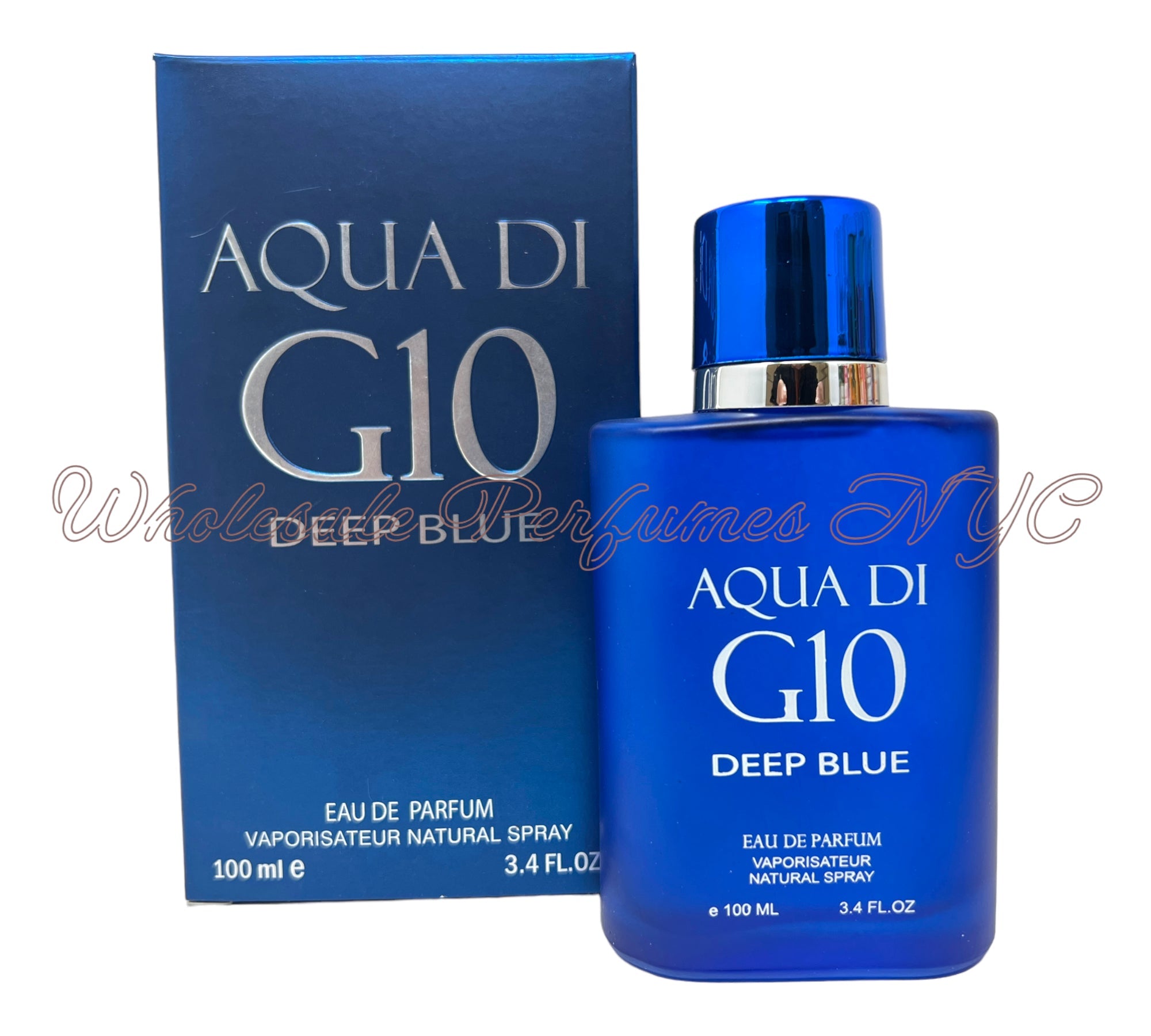 Aqua G10 Deep Blue for Men 3.4oz Eau de Parfum Spray in an elegant box, showcasing its refreshing scent for modern men.