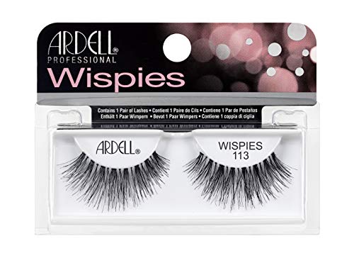 A pair of Ardell Wispies False Eyelashes - 113 Black showcasing their natural volume and length, ideal for enhancing eye makeup.