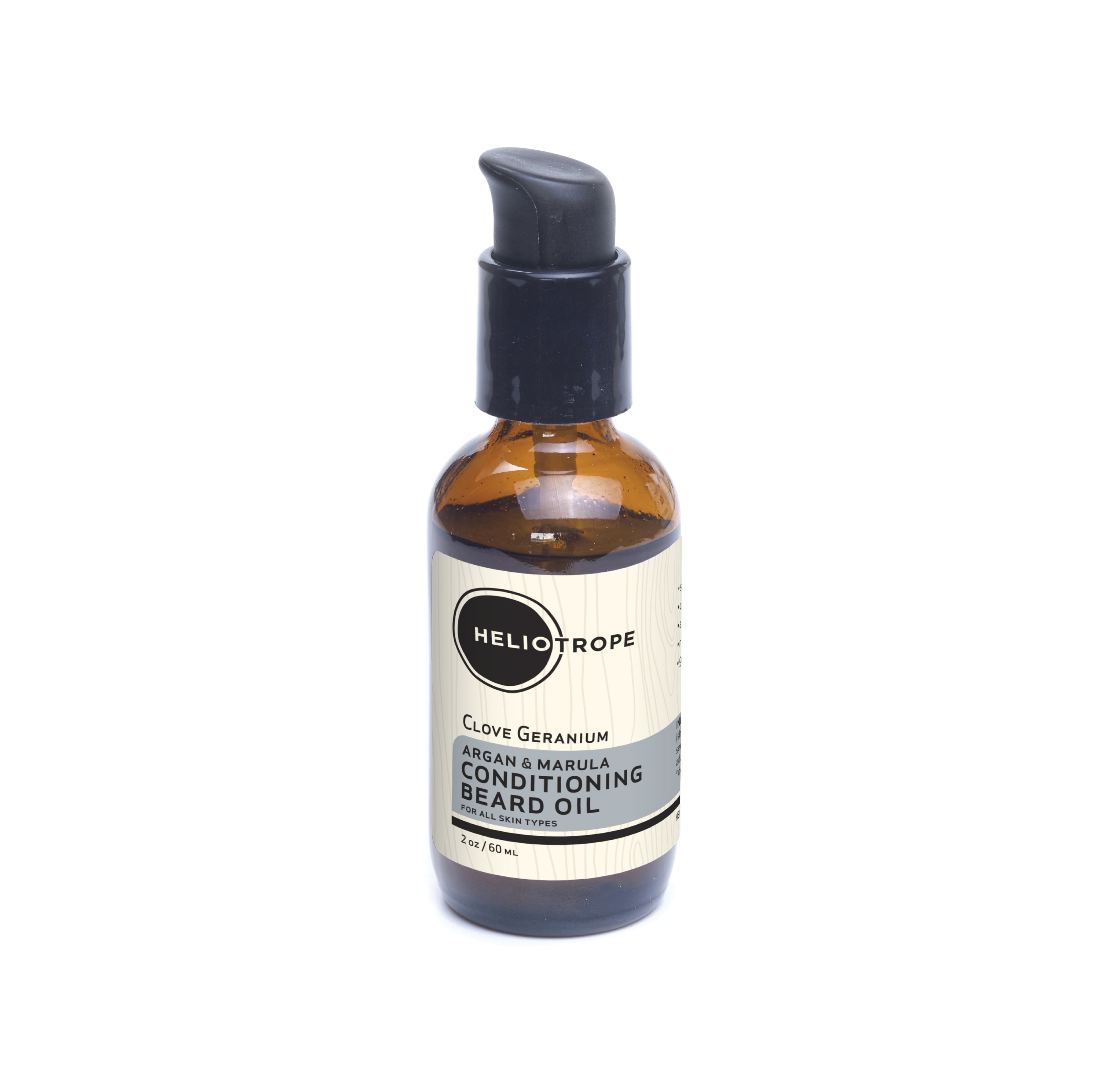 Bottle of Argan & Marula Conditioning Beard Oil with essential oil blends, showcasing its organic ingredients and sleek design.