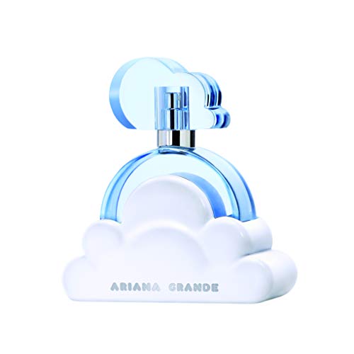 Ariana Grande Cloud Eau de Parfum in a stylish cloud-shaped bottle, featuring pastel colors and an elegant design.