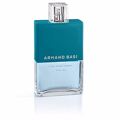 Armand Basi L'Eau Pour Homme Blue Tea Eau de Toilette bottle with elegant design, showcasing its refreshing blue tea fragrance.