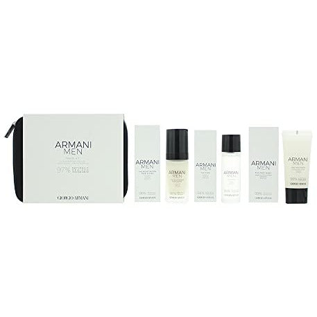 Armani Men Gift Set featuring 30ml Face Wash, Toner, and Moisturizer in elegant packaging.