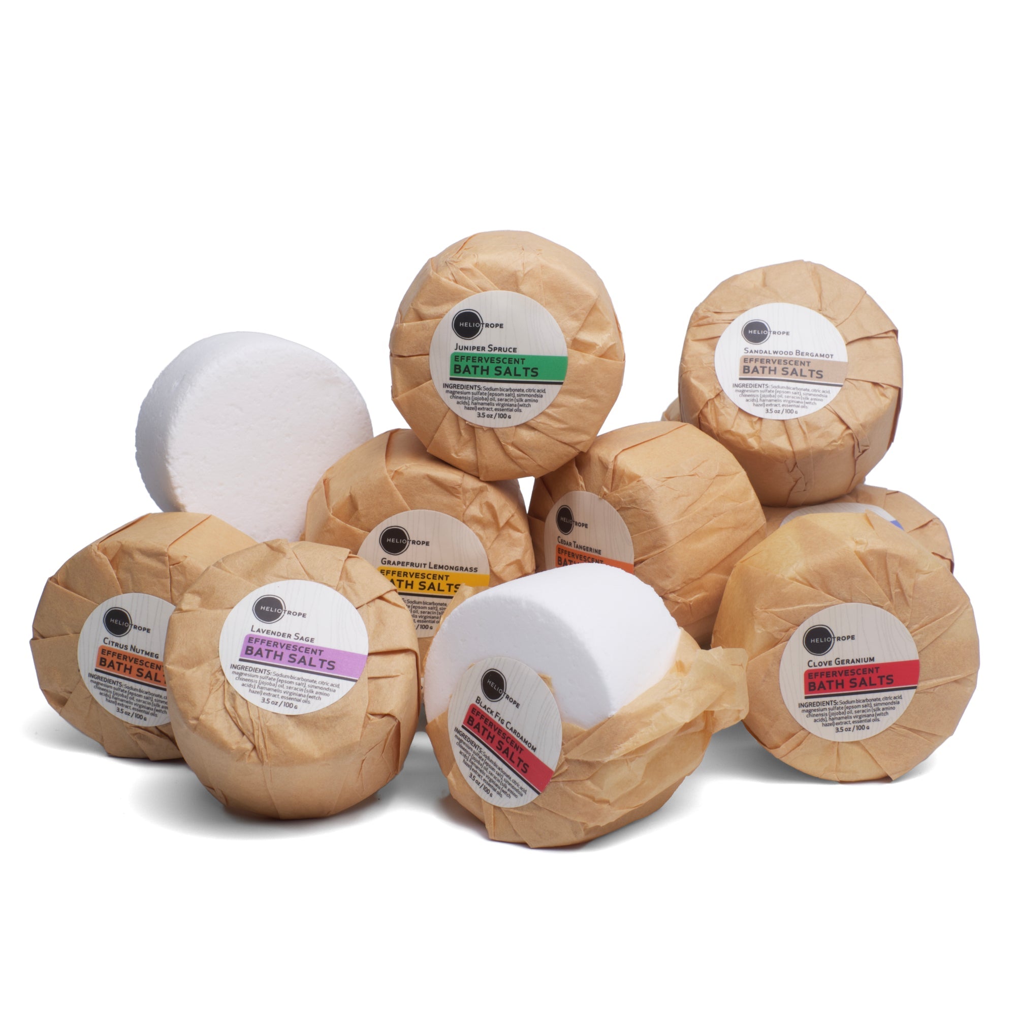 Aromatherapy Shower Steamers in biodegradable packaging, showcasing their disc shape and natural ingredients.