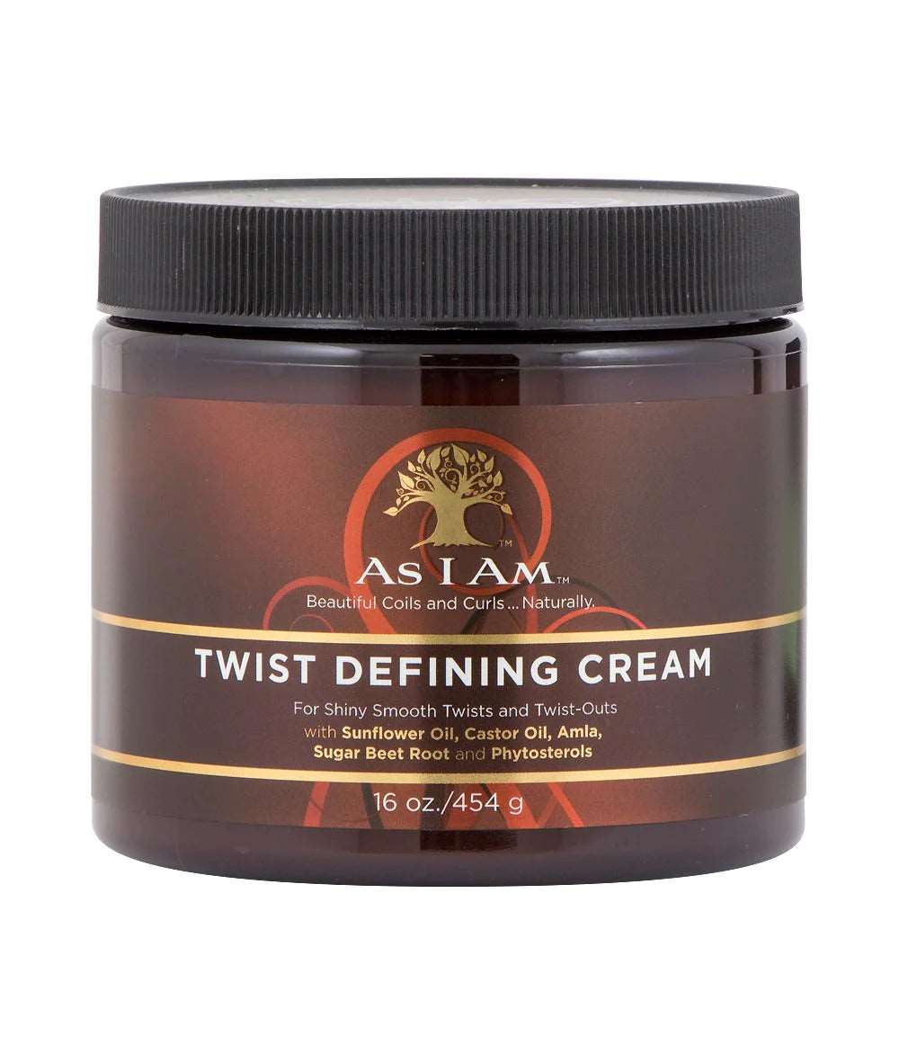 As I Am Twist Defining Cream 16oz jar with a sleek design, showcasing its rich texture and branding.