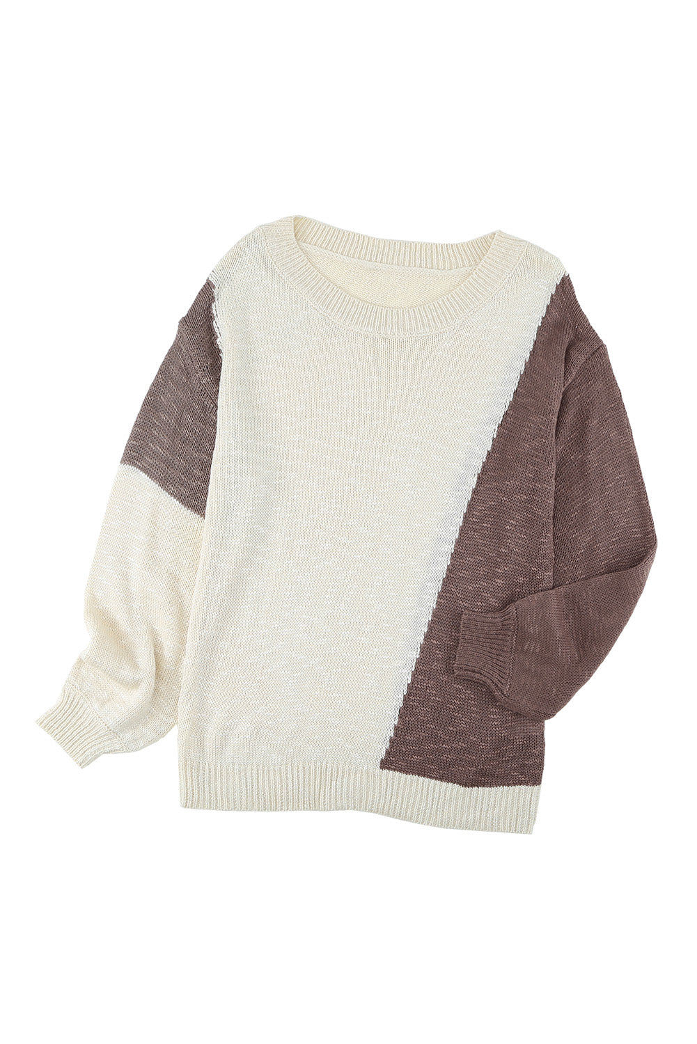 Asymmetric Colorblock Knitted Sweater featuring a modern design with vibrant color blocks, perfect for winter fashion.