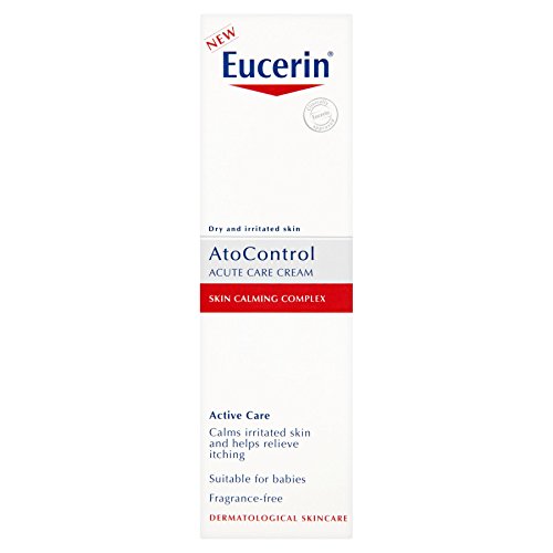 Eucerin AtoControl Acute Care Cream in a white tube, designed for soothing dry skin.