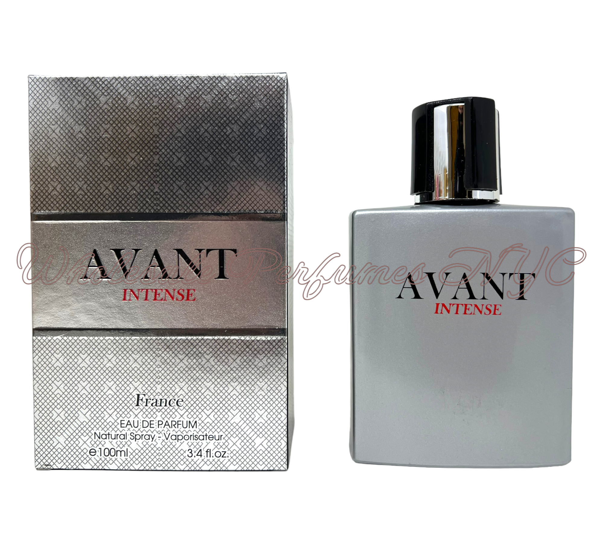 A sleek 3.4oz bottle of Avant Intense for Men Eau de Toilette spray, showcasing its elegant design and luxurious appeal.