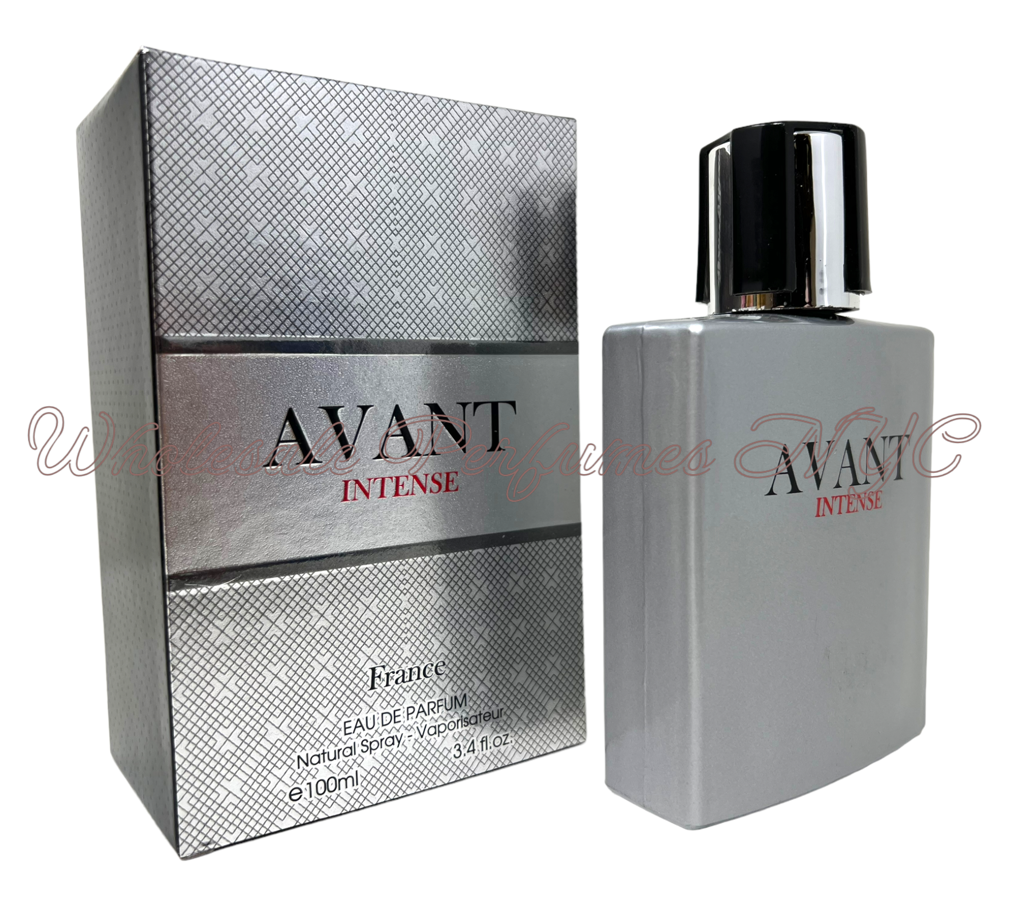 A sleek 3.4oz bottle of Avant Intense for Men Eau de Toilette spray, showcasing its elegant design and luxurious appeal.