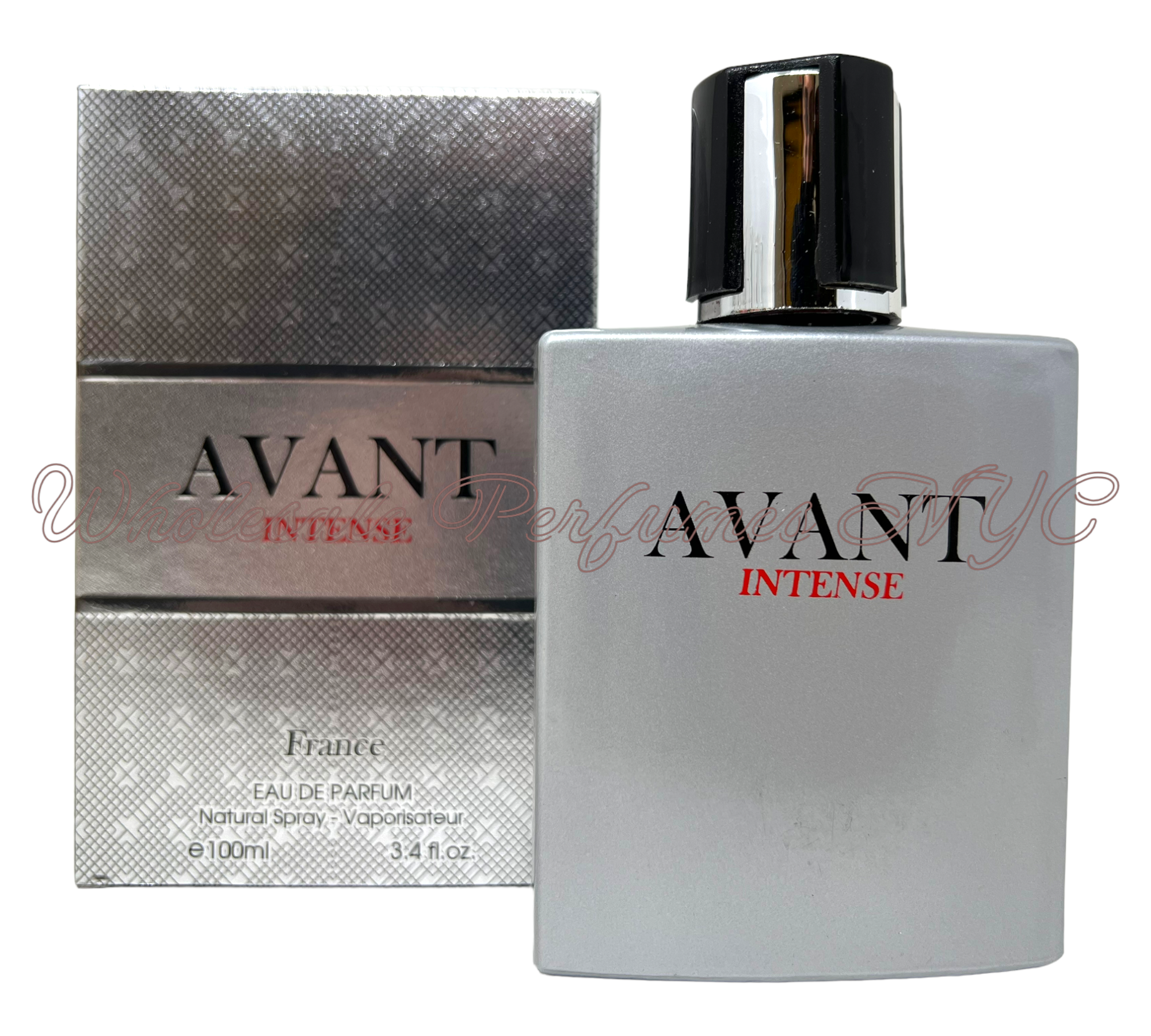 A sleek 3.4oz bottle of Avant Intense for Men Eau de Toilette spray, showcasing its elegant design and luxurious appeal.