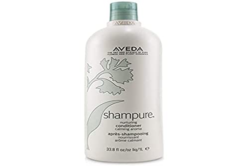 Aveda Shampure Nurturing Conditioner bottle with floral design, showcasing its natural ingredients.