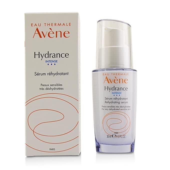 Avene Hydrance Intense Serum bottle with a sleek design, showcasing its hydrating properties for all skin types.