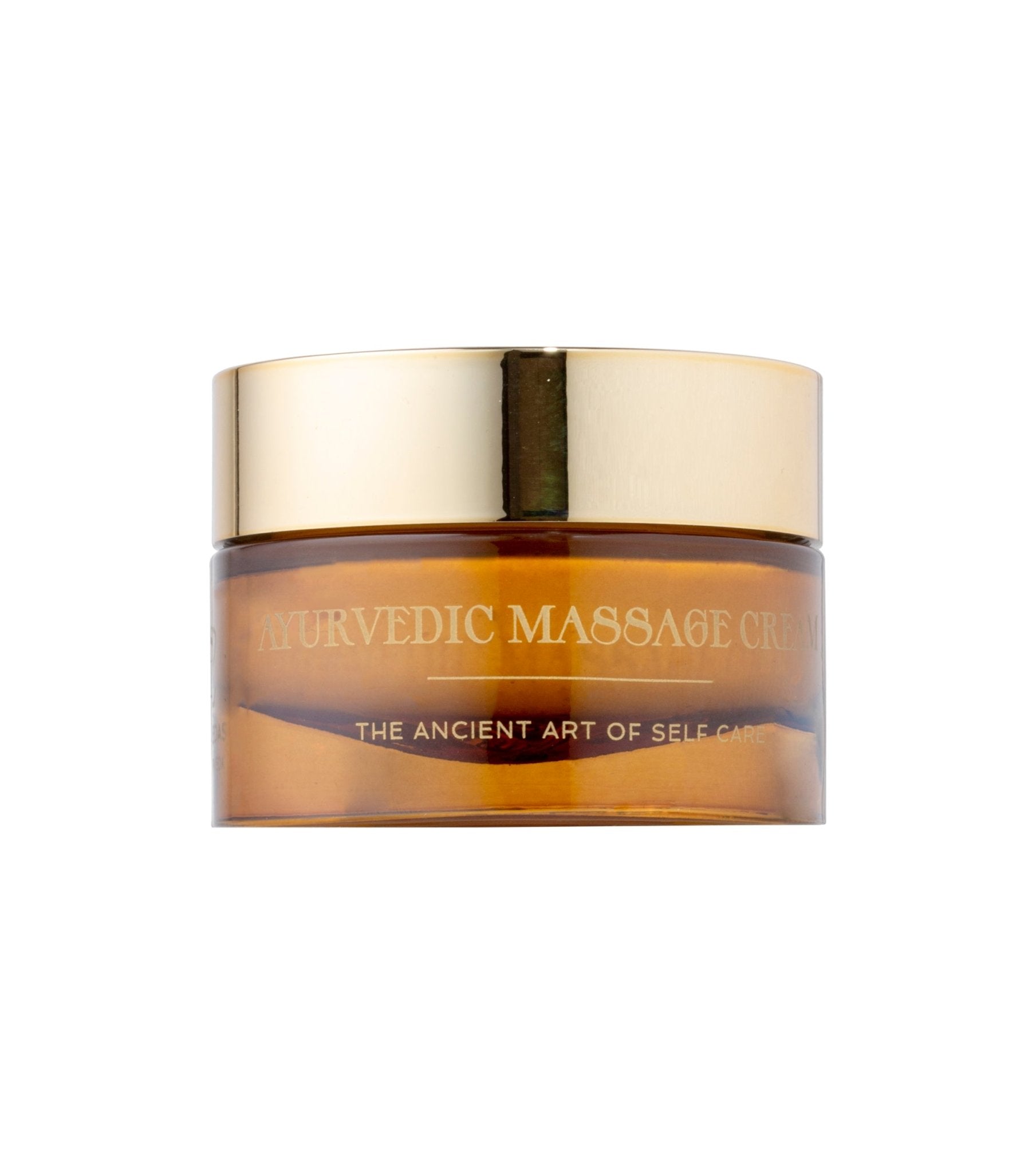 A jar of Ayurvedic Massage Cream with natural ingredients, showcasing its rich texture and herbal elements.