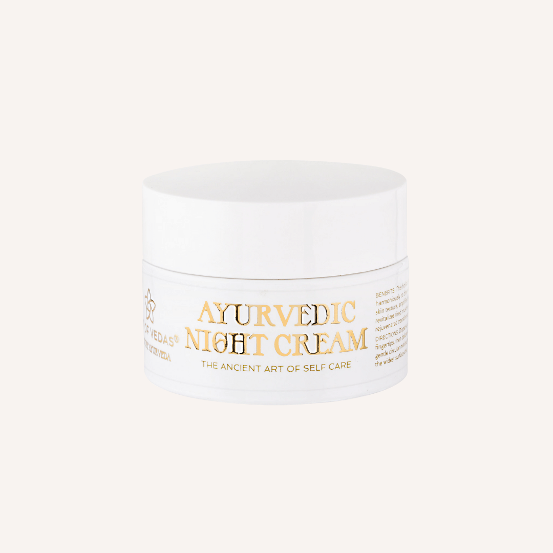 Art of Vedas Ayurvedic Night Cream in a jar, showcasing its rich texture and natural ingredients.