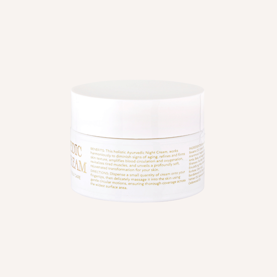 Art of Vedas Ayurvedic Night Cream in a jar, showcasing its rich texture and natural ingredients.