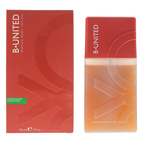 B United Body Lotion by Benetton in a sleek bottle, showcasing its elegant design and creamy texture.