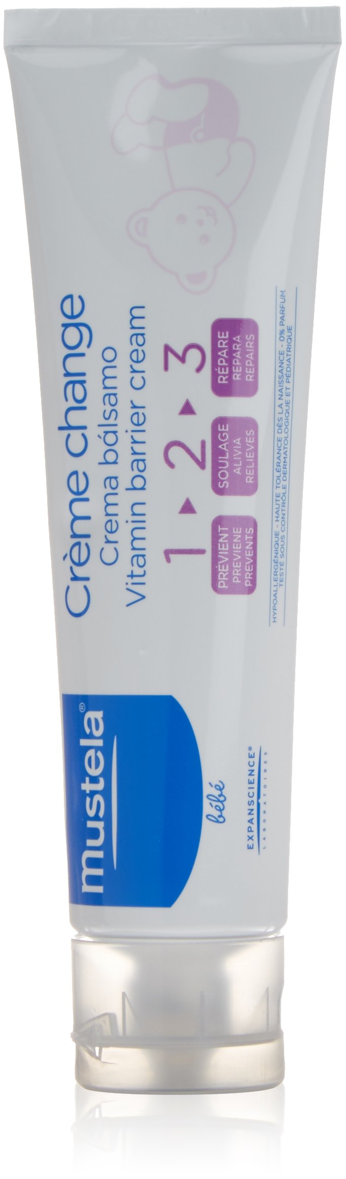 Mustela Bébé Vitamin Barrier Cream in a tube, designed for baby's sensitive skin protection.